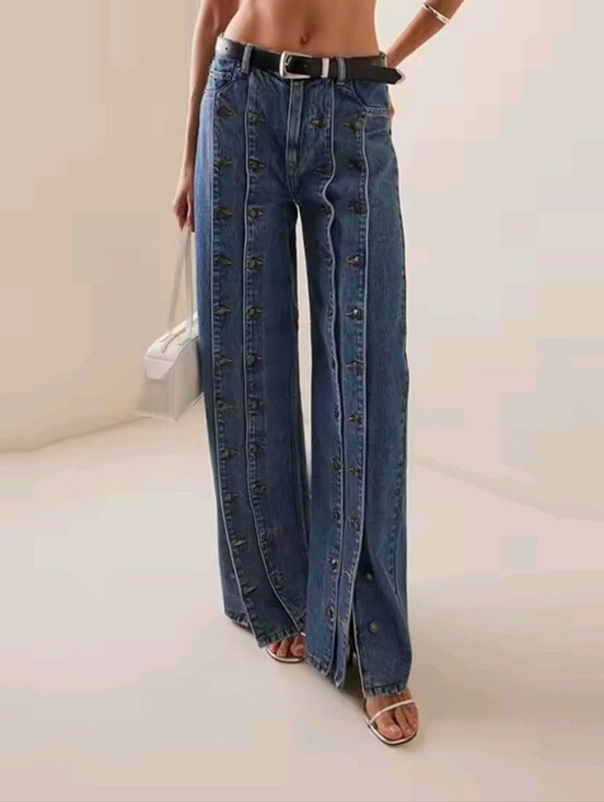 Denim - Women's Spring Autumn Stylish Button Jeans Pants 2026 New Vintage Denim Long